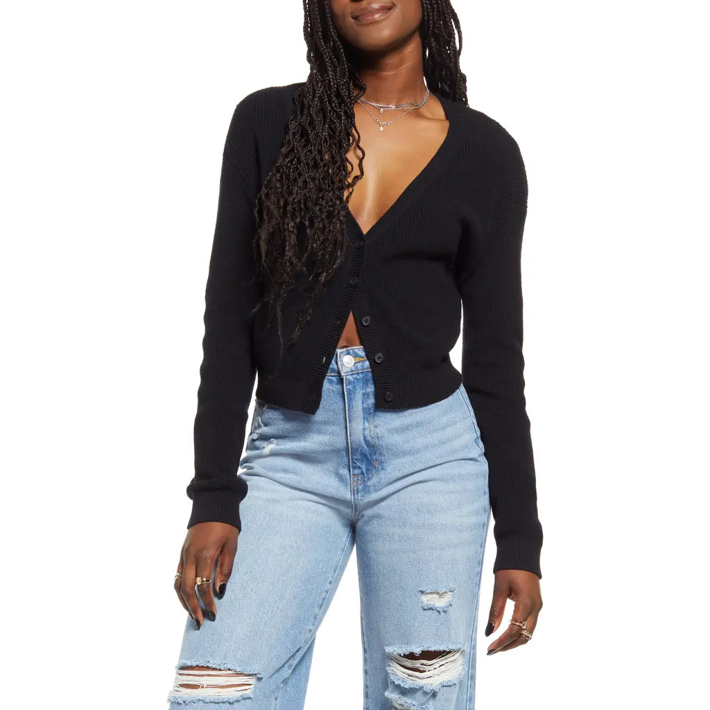 BP. Ribbed Cotton Blend Cardigan in Black at Nordstrom Rack, Size X-Small | Nordstrom Rack