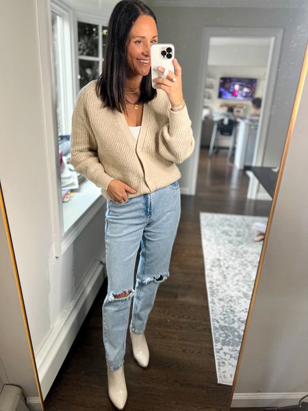 Wearing a small in this cardigan. Jeans are a 4 & are such a great distressed pair of denim! 

Target jeans. Target finds. Amazon fashion. Sweater Weather. Neutral Sweater. Boot season. Booties. Fall casual outfits. Mom style. 

#LTKstyletip #LTKunder50 #LTKSeasonal