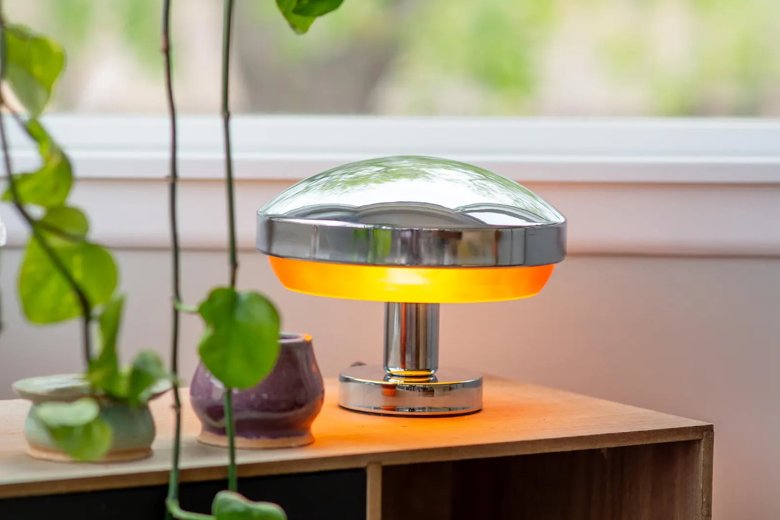 Chrome Space Age Mushroom Table Lamp | Warm Orange Light | Midcentury Modern Lighting MCM | Etsy (Global)