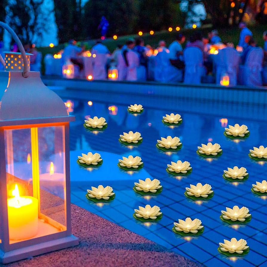 Liliful 36 Pcs Floating Lights Lotus Floating Lanterns Artificial Lily Pads with LED Lights Batte... | Amazon (US)