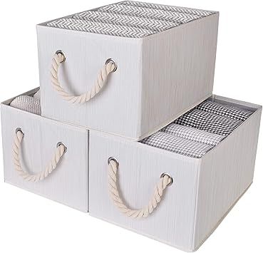 StorageWorks Storage Bins With Cotton Rope Handles, Storage Basket For Shelves, Mixing Of Beige, ... | Amazon (US)