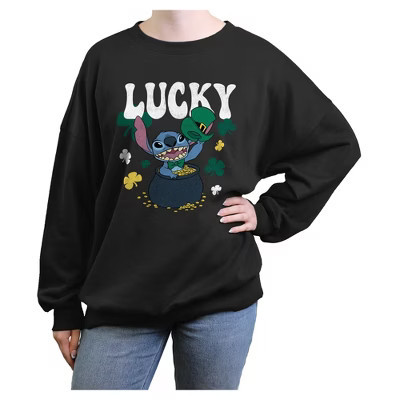 Junior's Lilo & Stitch Lucky Pot of Gold  Sweatshirt - Black - X Small | Target