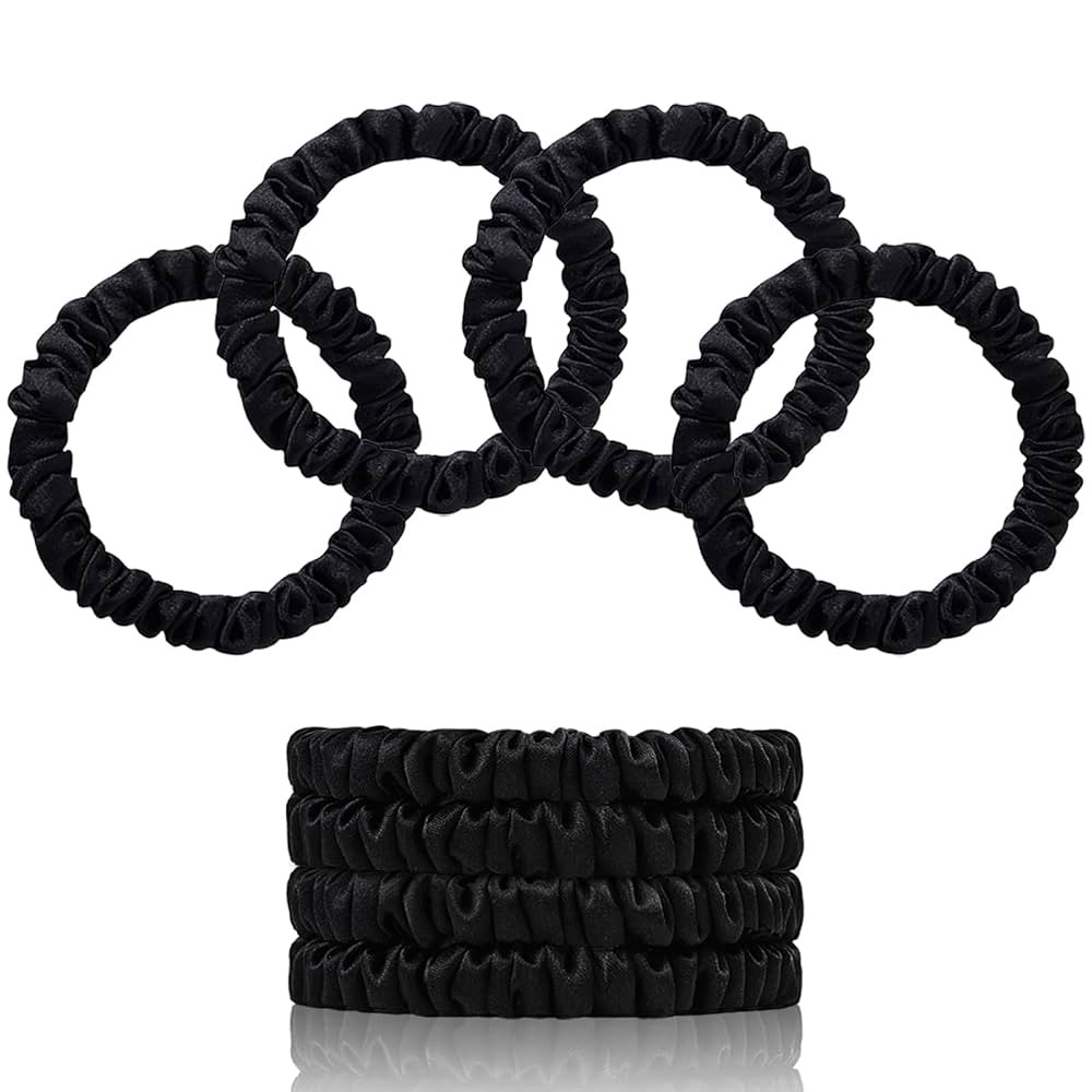 22 Momme 100% Pure Mulberry Silk Scrunchies (4 PCS) - Small Hair Elastics and Ties for Women, Sle... | Amazon (US)