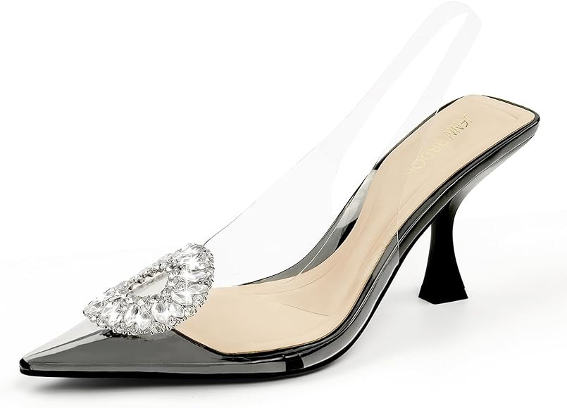 JENN ARDOR Slingback Pumps Pointed Closed Toe Transparent Heels with Rhinestones Comfortable Clea... | Amazon (US)