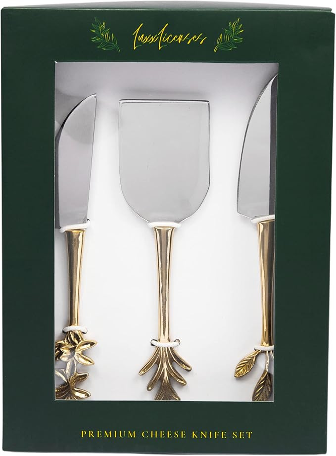 Amazon.com: Premium Handcrafted Cheese Knife Set - Gold Herbiflora Knives with Cutter Slicer and ... | Amazon (US)