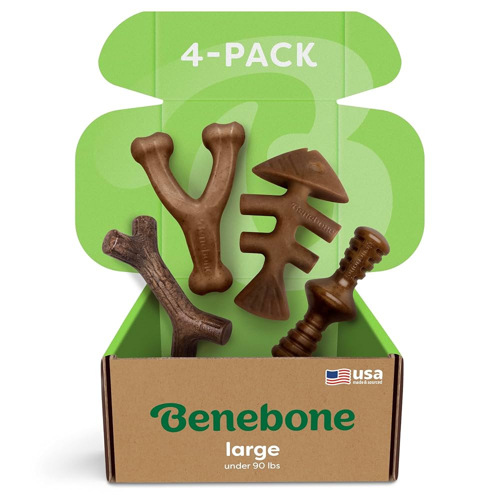 Benebone Large 4-Pack Dog Chew Toys for Aggressive Chewers, Made in USA, 90lbs and Under | Amazon (US)