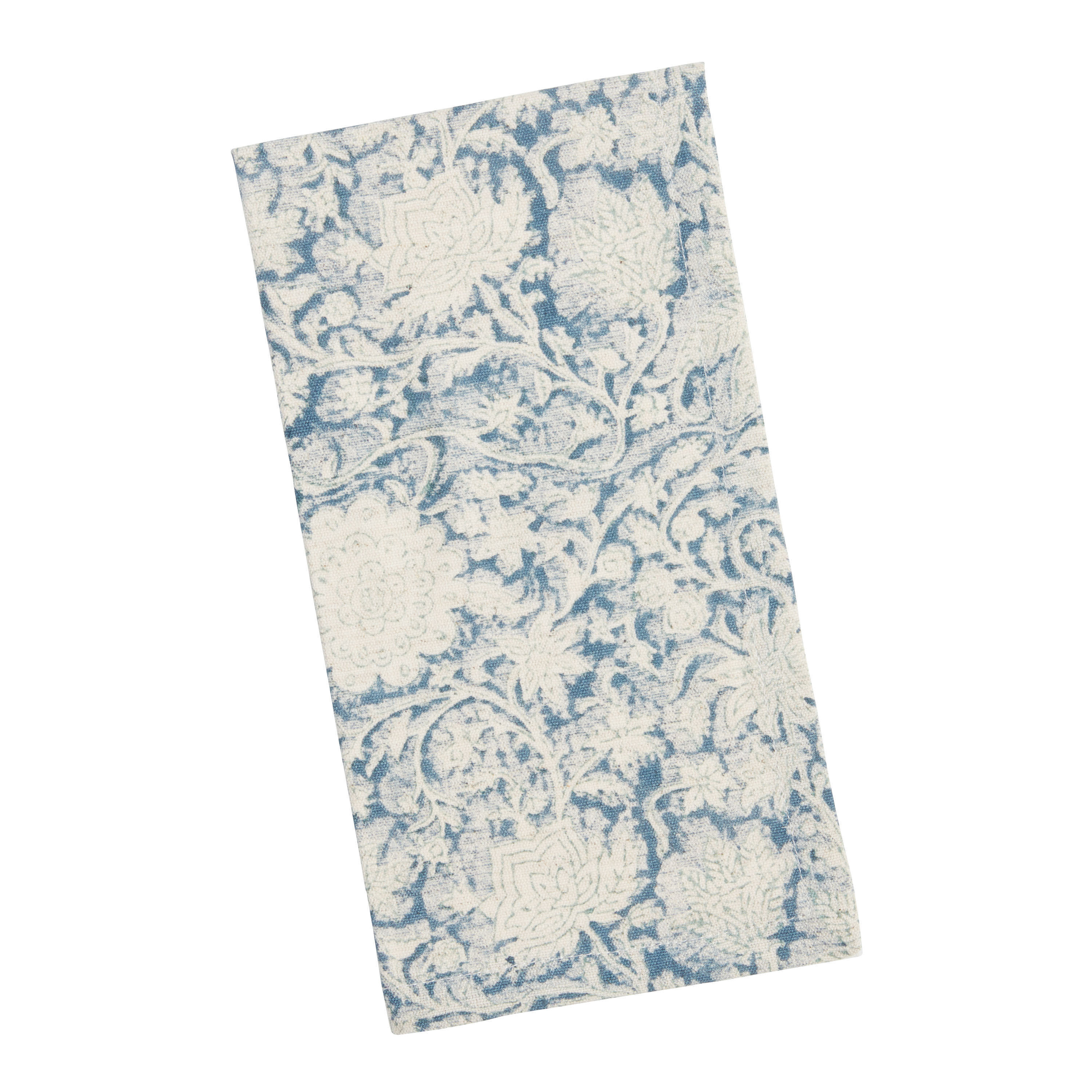 Blue and Ivory Block Print Floral Napkin | World Market