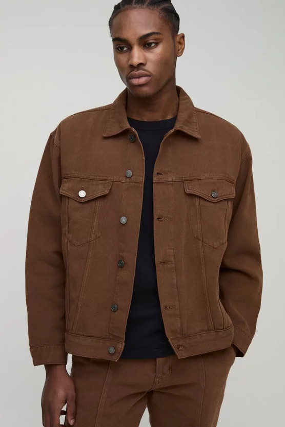 Regular Fit Brown Denim Jacket | boohooMAN (DE, IE & UK)