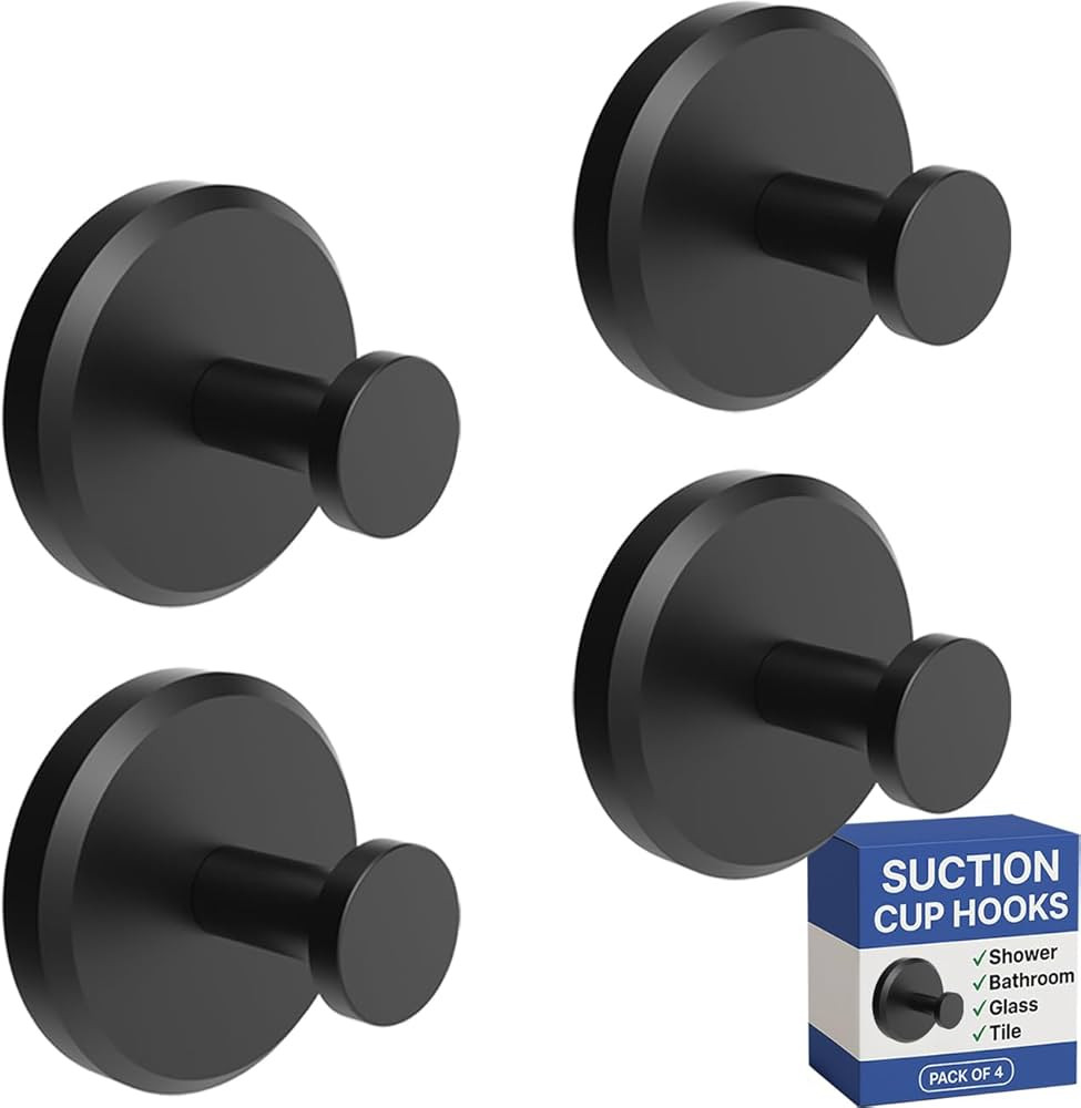 HOME SO Suction Cup Hooks Matte Black 4-Pack | Amazon (US)