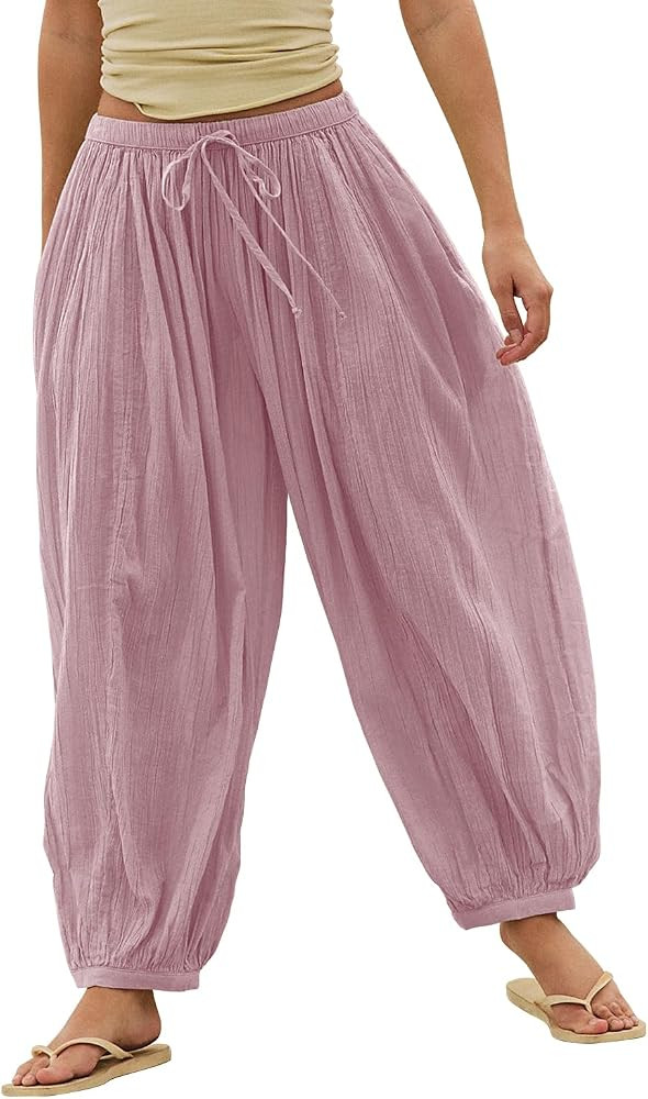 Shy Velvet Women Linen Blend Pants Lightweight Drawstring Elastic Waist Boho Summer Beach Vacatio... | Amazon (US)