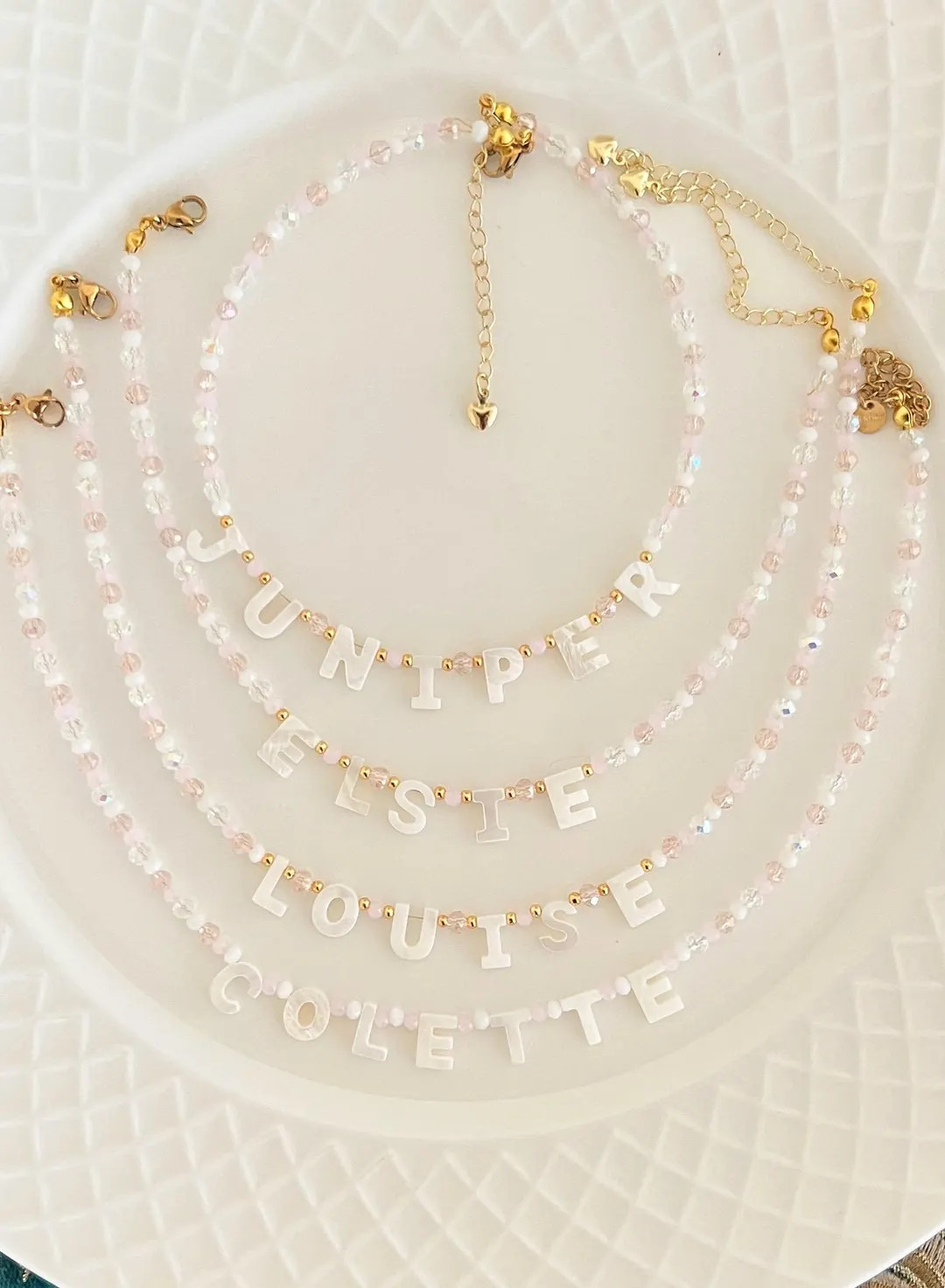 Personalized Beaded Name Necklace: Mother of Pearl Charm - Etsy | Etsy (US)