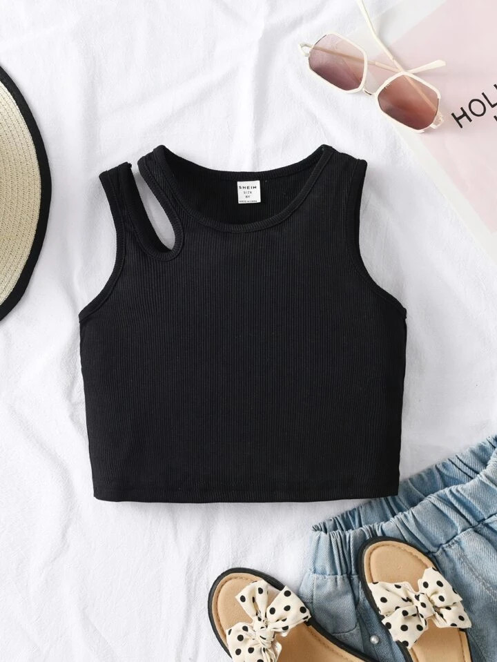 SHEIN Kids EVRYDAY Girls Ribbed Knit Cut Out Tank Top | SHEIN