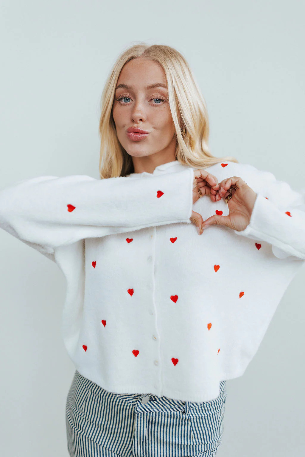 Piper Cardigan in White Hearts Small | Henly