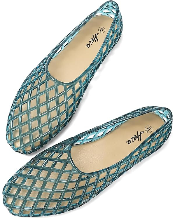 HEVA Women's Jelly Mesh Flats Breathable Clear Hollow Shoes Summer Beach Jellies Ballet Sandals | Amazon (US)