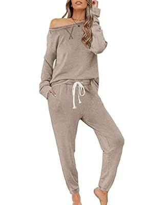 Saeklia Cozy 2 Piece Outfits Lounge Sets for Womens Loungewear Long Sleeve Tops and Joggers Sweat... | Amazon (CA)