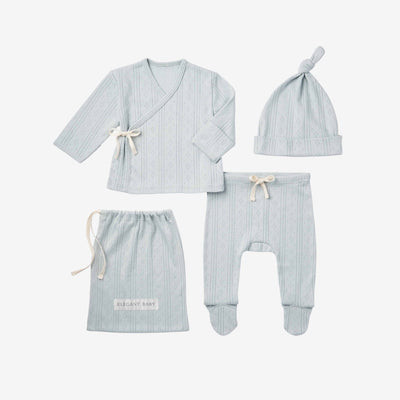 Pale Blue Organic Cotton Pointelle Layette 3 Pc Gift Set | Elegant Baby