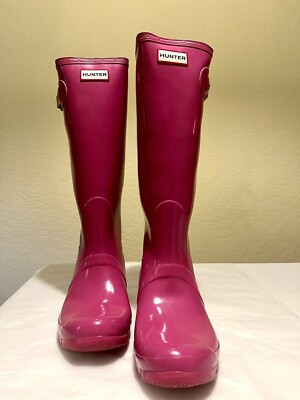 Hunter Pink Original Gloss Tall Wellington Rain Boots Womens Size 10 (US) | eBay US