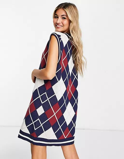 Weekday North recycled argyle sleeveless knit mini dress in multi | ASOS (Global)