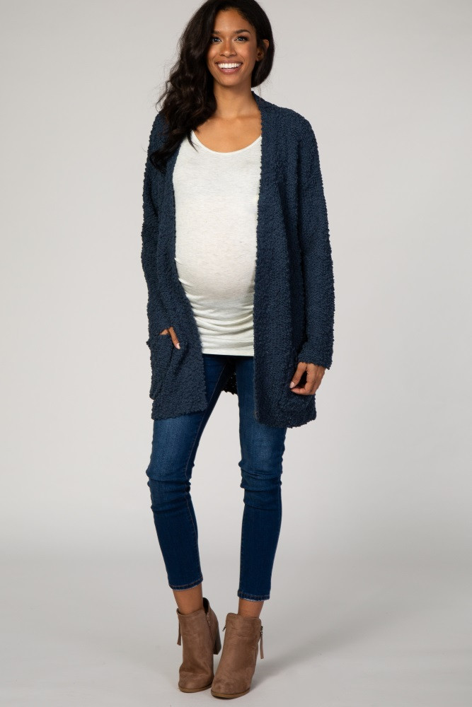 Teal Popcorn Knit Maternity Cardigan | PinkBlush Maternity