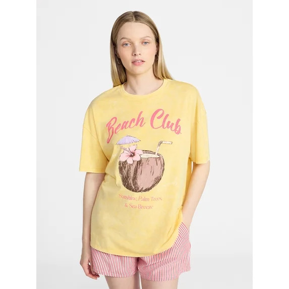No Boundaries Graphic Oversized Boyfriend Tee, Women's XXS-XXL | Walmart (US)