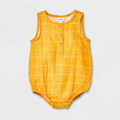 Baby Sun Gauze Tank Henley Romper - Cat & Jack™ Yellow | Target
