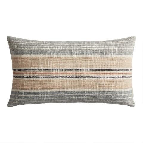Taupe and Green Stripe Indoor Outdoor Lumbar Pillow | World Market