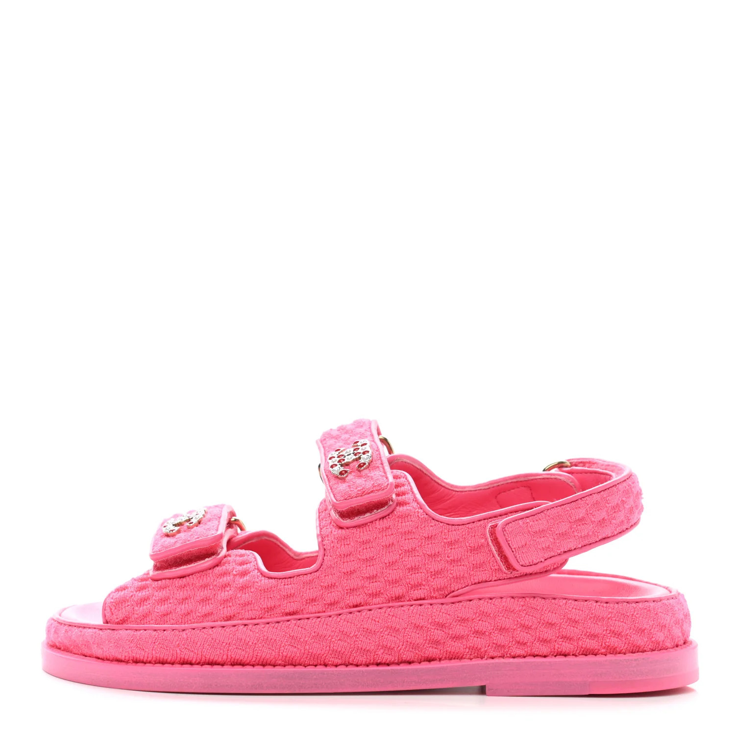 CHANEL Knit Fabric Velcro Dad Sandals 35 Pink | FASHIONPHILE (US)