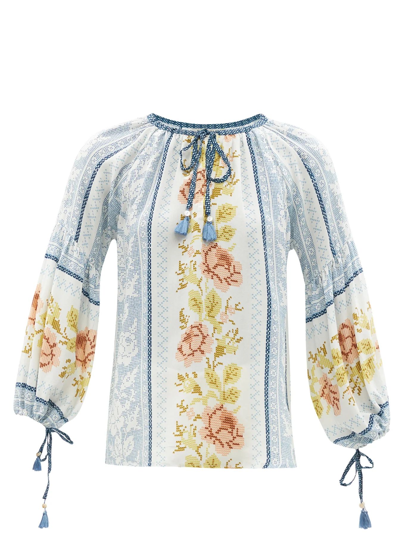 Alina tasselled floral-print silk-crepe blouse | Matches (US)