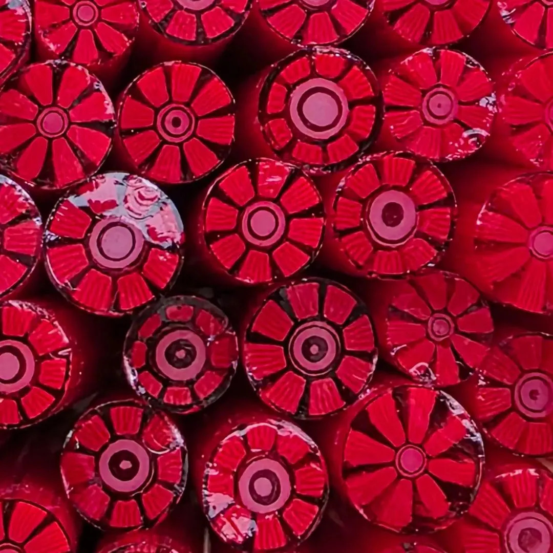 COE 96 Flower Murrini: "crimson" (1 Oz Cane/sticks) Opaque Red and White Petals, White Centers - ... | Etsy (US)