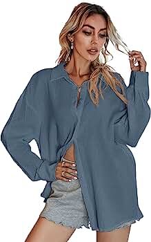 MakeMeChic Women's Oversized Button Down Shirts Collared Button Up Shirt Blouse Top | Amazon (US)