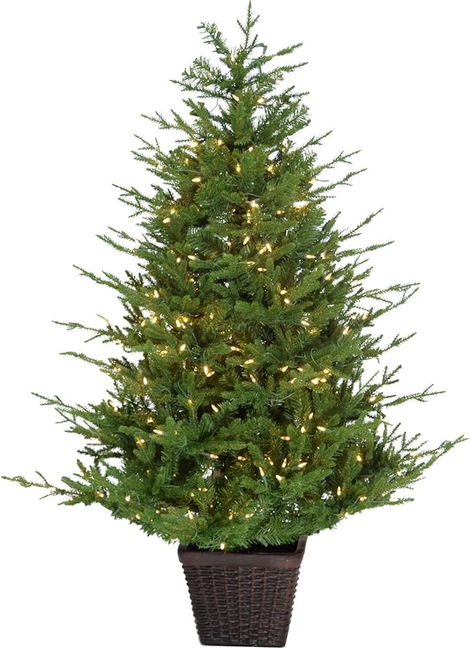 Fraser Hill Farm 5-ft. Adirondack Prelit Potted Christmas Tree with Warm White LED Lights, Artifi... | Amazon (US)