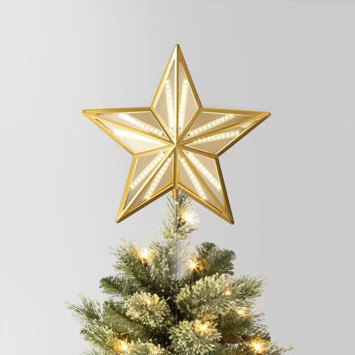 12.25" Warm White Lights Faceted Star Christmas Tree Topper Gold - Wondershop™ | Target
