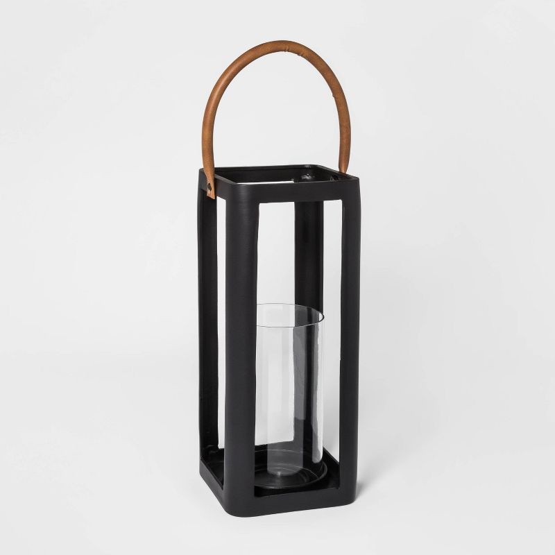 15.7" x 7.2" Metal Lantern Pillar Candle Holder Black - Threshold&#8482; | Target