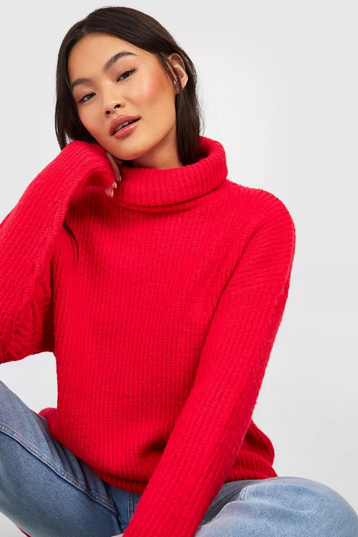 Roll Neck Oversized Knitted Jumper | Boohoo.com (UK & IE)