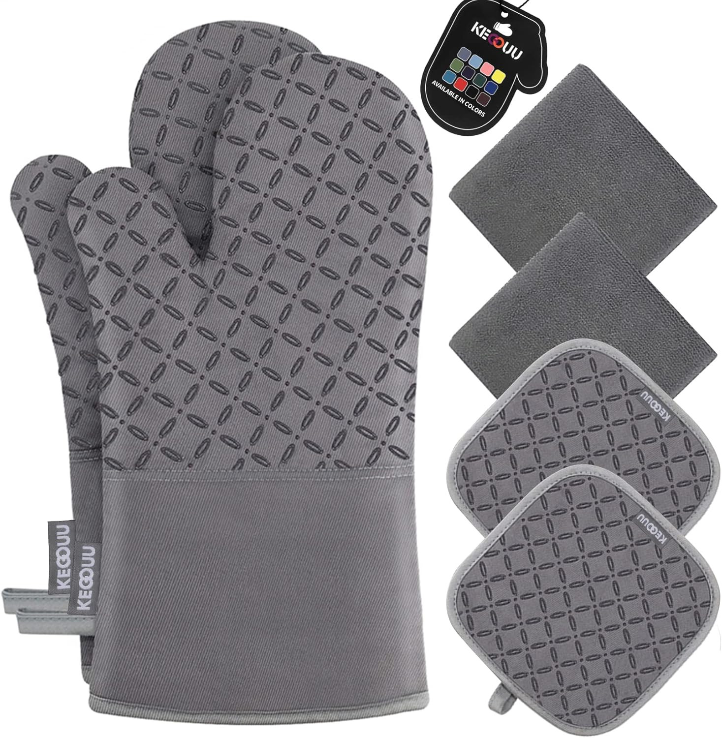 KEGOUU Oven Mitts and Pot Holders 6pcs Set, Kitchen Oven Glove High Heat Resistant 500 Degree Ext... | Amazon (US)