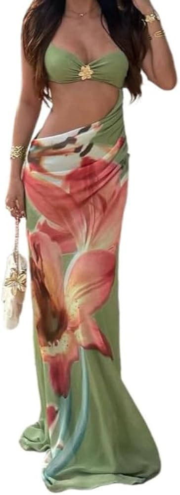 Women's Summer Sexy Floral Prints Dress Straps Backless Sleeveless Beach Long Dresses Going Out W... | Amazon (US)