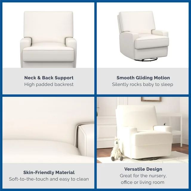 Baby Relax Rylan 4-in-1 Swivel Glider Rocker Recliner Chair, White Linen | Walmart (US)