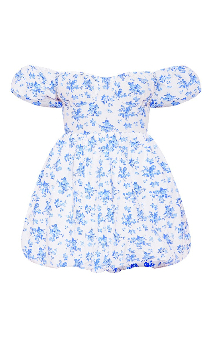 White Floral Print Puff Sleeve Puffball Shift Dress | PrettyLittleThing US