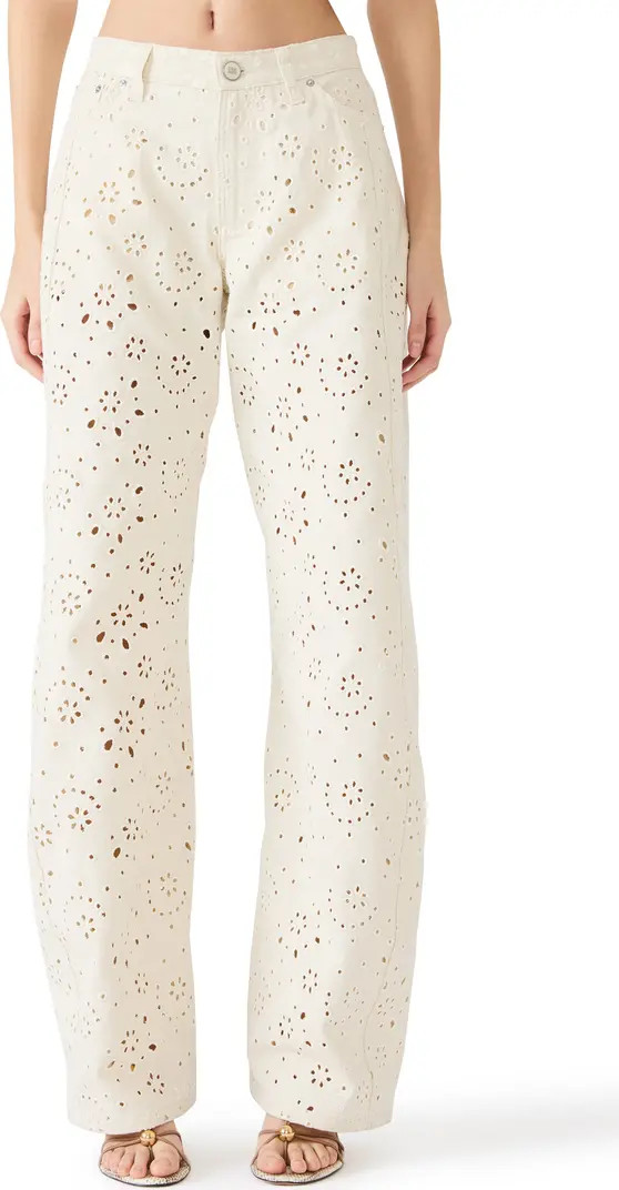 Rori Embroidered Floral Eyelet Wide Leg Jeans | Nordstrom