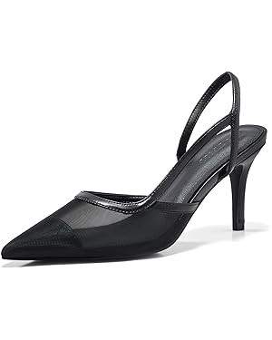 Coutgo Womens Mesh Slingback Heels Pointed Toe High Heels Pumps Slip On Party Dress Shoes | Amazon (US)