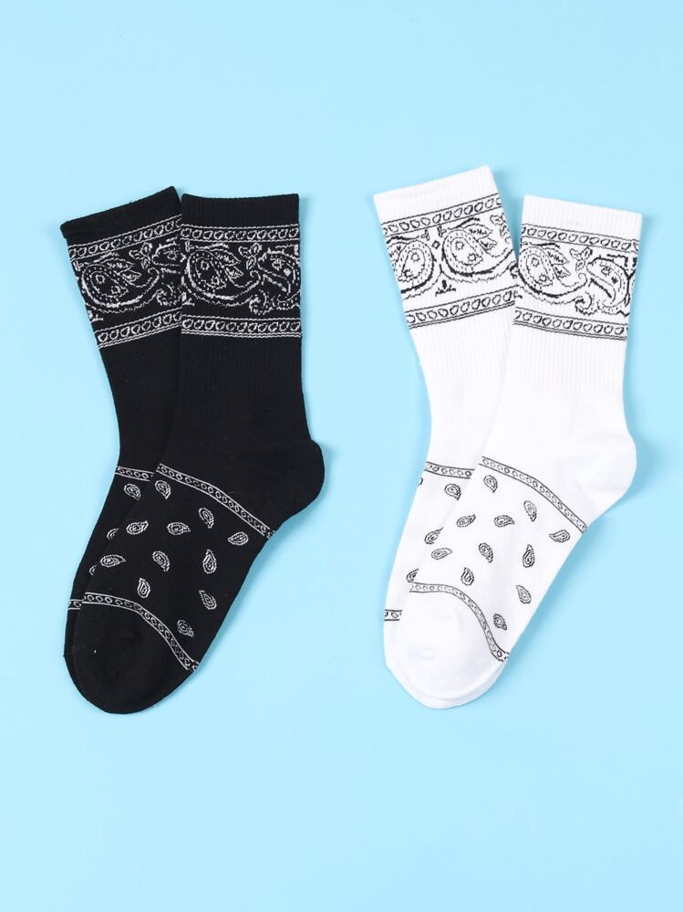 2pairs Men Paisley Print Crew Socks, Fall Socks | SHEIN
