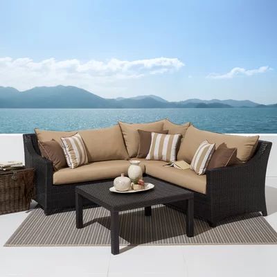 Armie 4 Piece Rattan Sectional Seating Group with Sunbrella Cushions Cushion Color: Beige | Wayfair North America