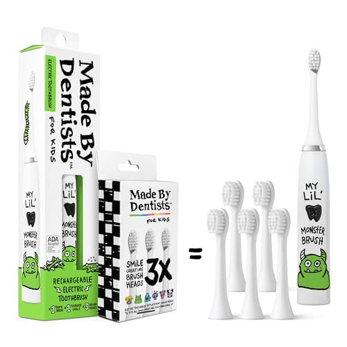 Made by Dentists Kids Electric Toothbrush - Rechargeable Vibrating Toothbrush with Timer, Includes 6 Replacement Heads, Gently Cleans Teeth, Kid & Toddlers Age 2+, Monster | Amazon (US)