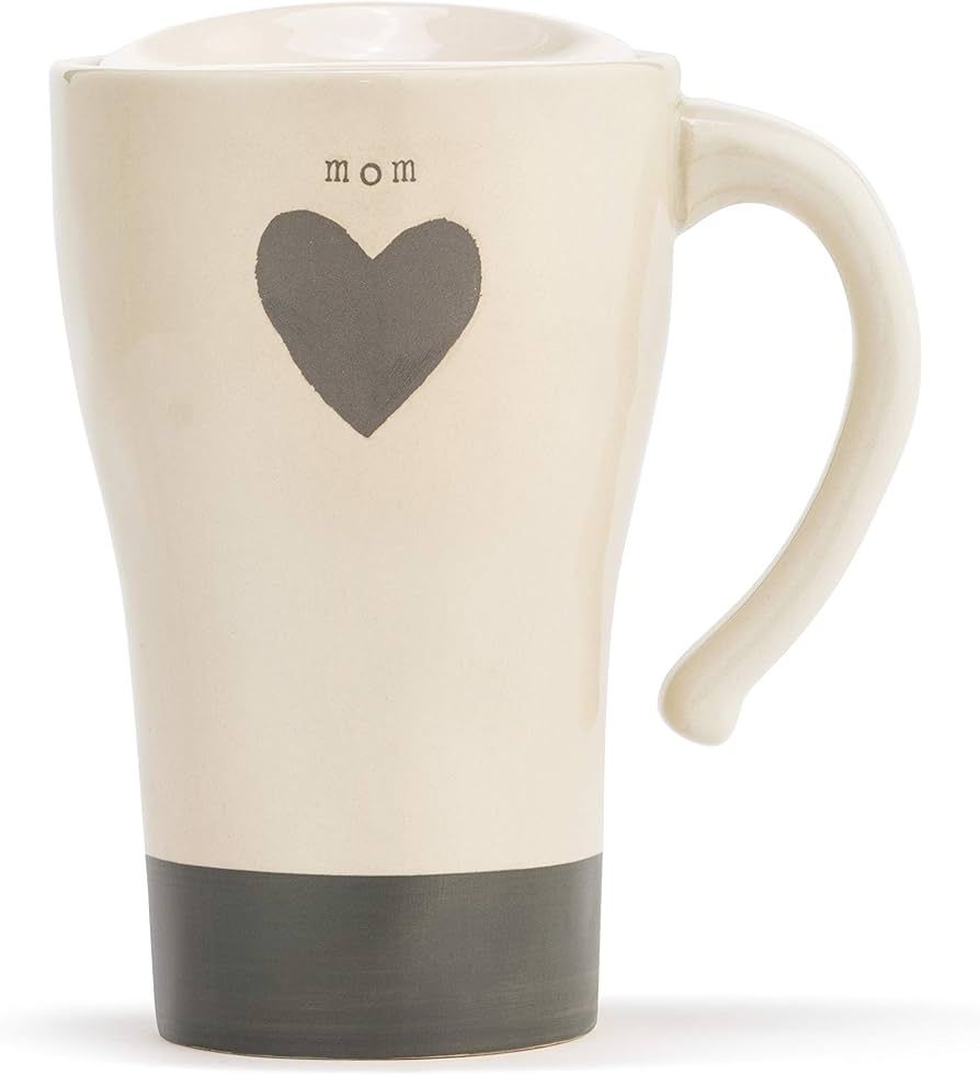 DEMDACO Mom Grey Heart Cream 12 ounce Stoneware Travel Tumbler Mug with Lid | Amazon (US)