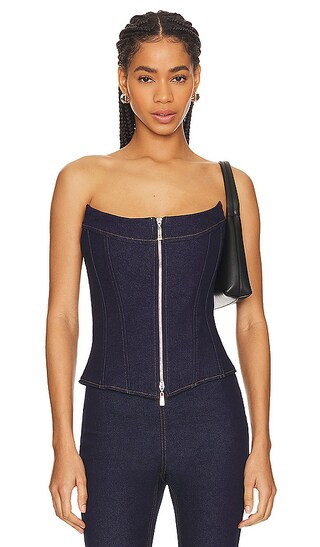 EB Denim Claire Corset in Denim-Dark. - size XS | Revolve Clothing (Global)