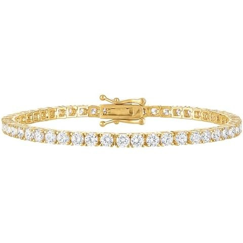 PAVOI 14K Gold Plated 3mm Cubic Zirconia Classic Tennis Bracelet | Gold Bracelets for Women | Siz... | Amazon (US)