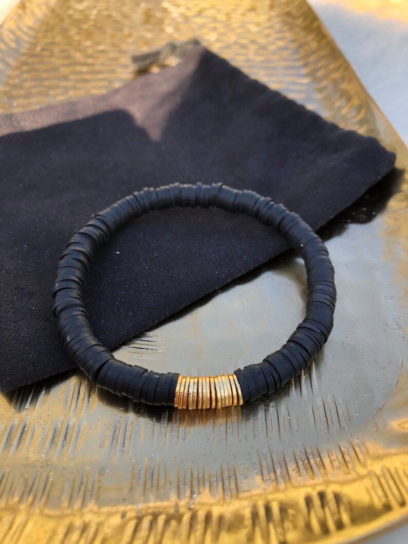 Gold Bar Bracelet, gold plated accent 6mm Heishi Bead Bracelets, Custom Bracelets, Personalized J... | Etsy (US)