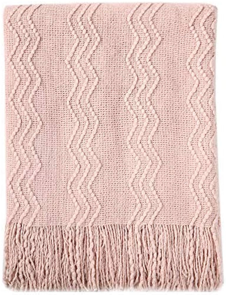 BOURINA Throw Blanket Textured Solid Soft Sofa Throw Couch Knitted Decorative Blanket, 50" x 60" ... | Amazon (US)