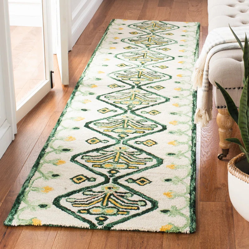 Sundon Southwestern Handmade Tufted Wool Ivory/Green Area Rug | Wayfair Professional