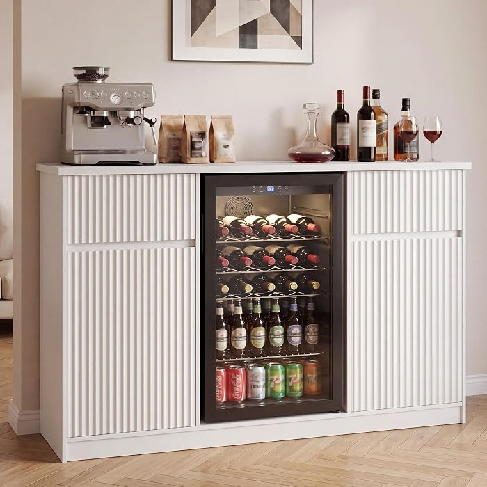 Coffee Bar Cabinet with Mini Fridge Space, Modern Wine Bar Cabinet with Storage & Wine Rack, Buff... | Amazon (US)